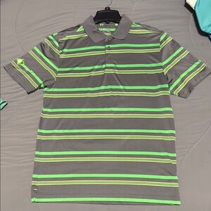 Men's Gray and Green Striped Golf Polo Shirt